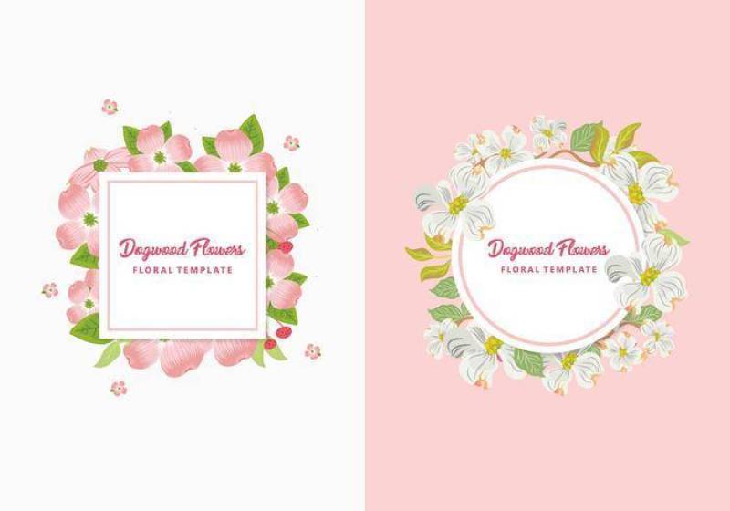 山茱萸花模板邀请矢量图