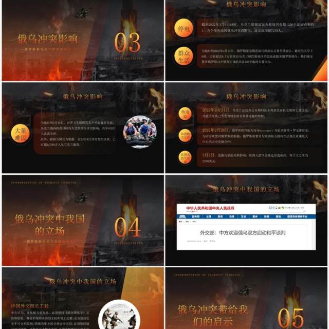 橙色简约风俄乌冲突专题解读PPT模板 橙色简约风俄乌冲突专题解读PPT模板
