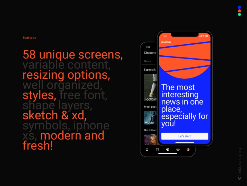 移动UI模板，拥有超过50屏幕，脉冲UI工具包。新闻聚合应用
