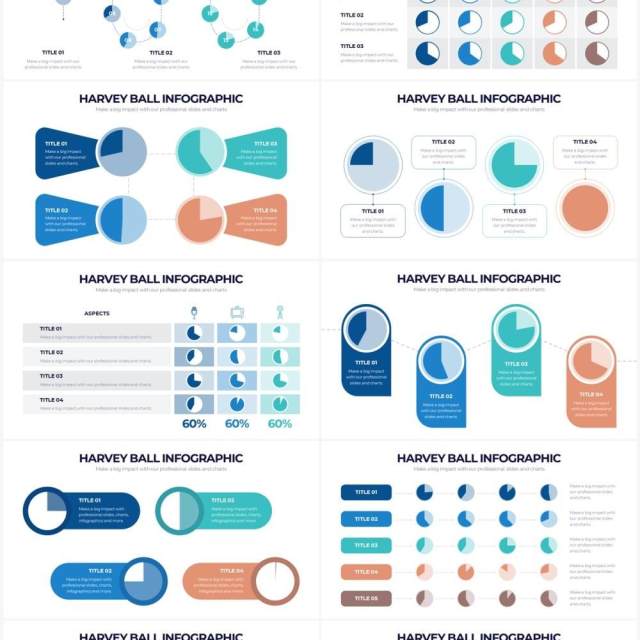 彩色系项目产品哈维球分析PPT信息图素材Harvey Ball Powerpoint Infographics