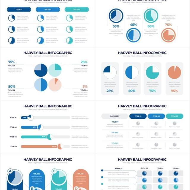 彩色系项目产品哈维球分析PPT信息图素材Harvey Ball Powerpoint Infographics