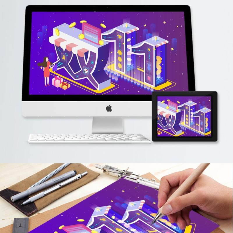 电商淘宝天猫购物促销活动2.5D立体插画AI设计海报素材21