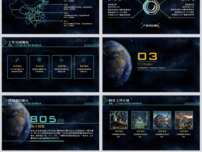 原创年度工作总结科技风星空互联网ppt模板