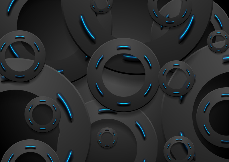 黑色和发光的霓虹蓝色圆圈背景EPS矢量设计素材black and glowing neon blue circles background