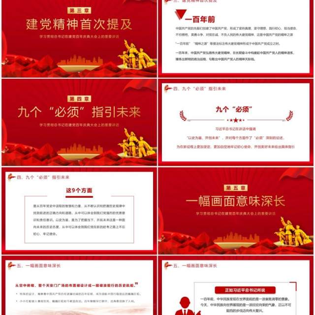 红色党政风学习建党100周年总书记在百年庆典上的重要讲话教育PPT模板 红色党政风学习建党100周年总书记在百年庆典上的重要讲话教育PPT模板