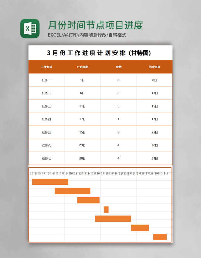 月份时间节点项目进度计划表excel模板