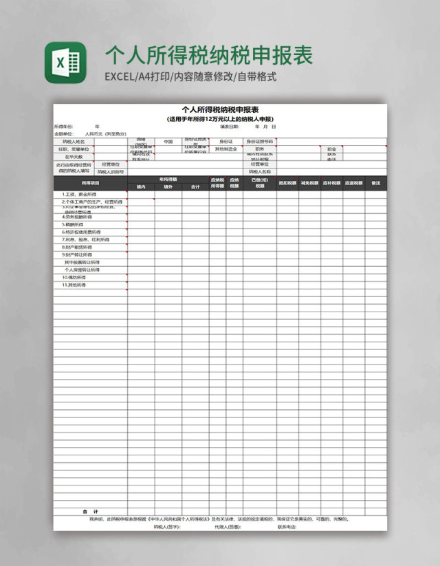 个人所得税纳税申报表excel文档