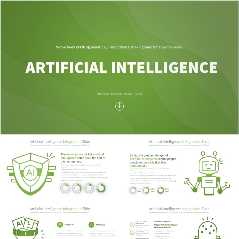 人工智能PPT模板素材信息图Artificial intelligence - Color 03 (Light Green)