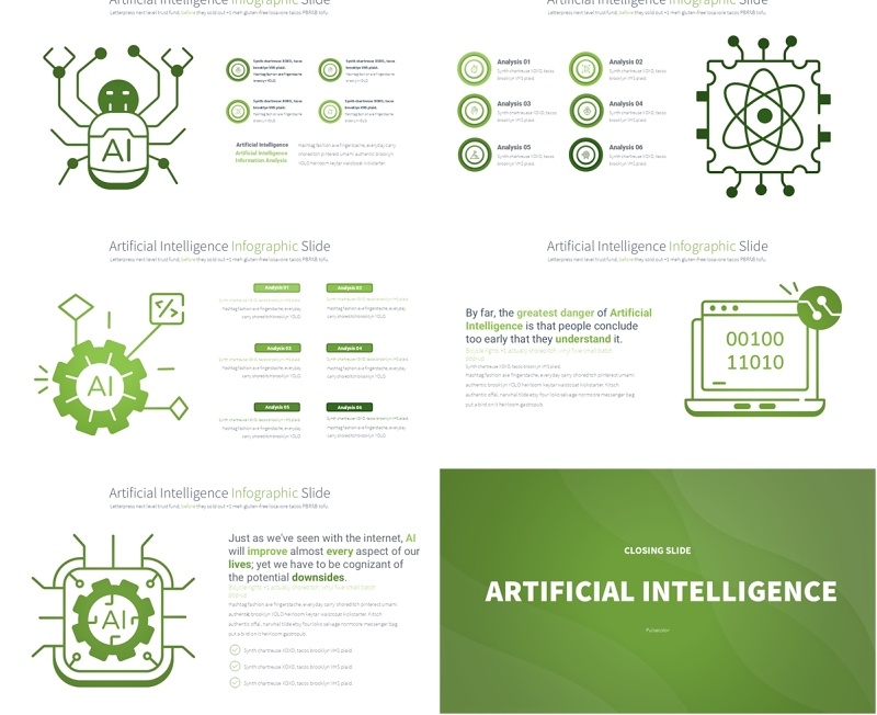 人工智能PPT模板素材信息图Artificial intelligence - Color 03 (Light Green)