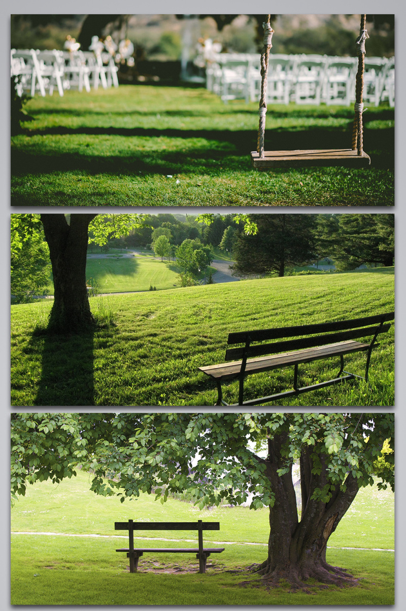 公园自然风景草地长凳