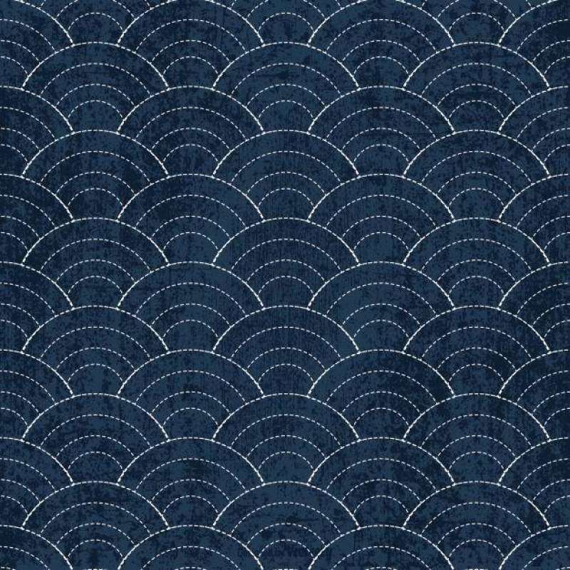 Sashiko无缝靛蓝染料图案与传统的白色日本刺绣