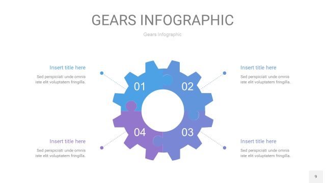 紫蓝色齿轮PPT信息图9