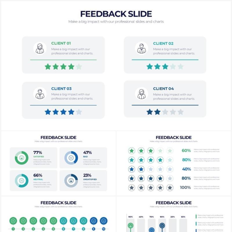 绿色系用户满意度评价调查反馈分析PPT图形素材Feedback Powerpoint Infographics