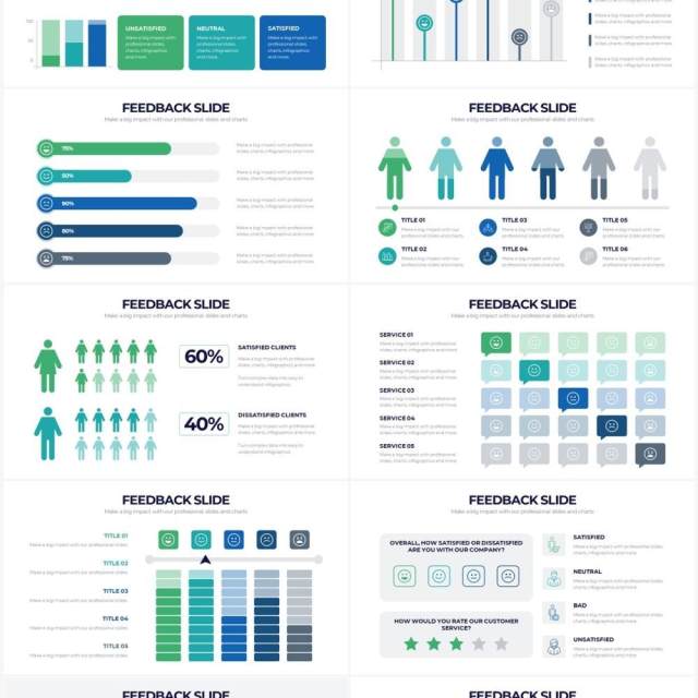 绿色系用户满意度评价调查反馈分析PPT图形素材Feedback Powerpoint Infographics