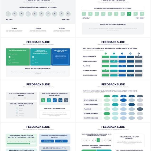 绿色系用户满意度评价调查反馈分析PPT图形素材Feedback Powerpoint Infographics