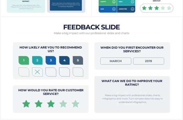 绿色系用户满意度评价调查反馈分析PPT图形素材Feedback Powerpoint Infographics