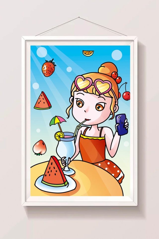 清新可爱夏日奶昔少女插画 清新可爱夏日奶昔少女插画