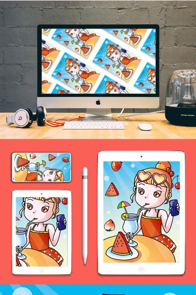 清新可爱夏日奶昔少女插画 清新可爱夏日奶昔少女插画