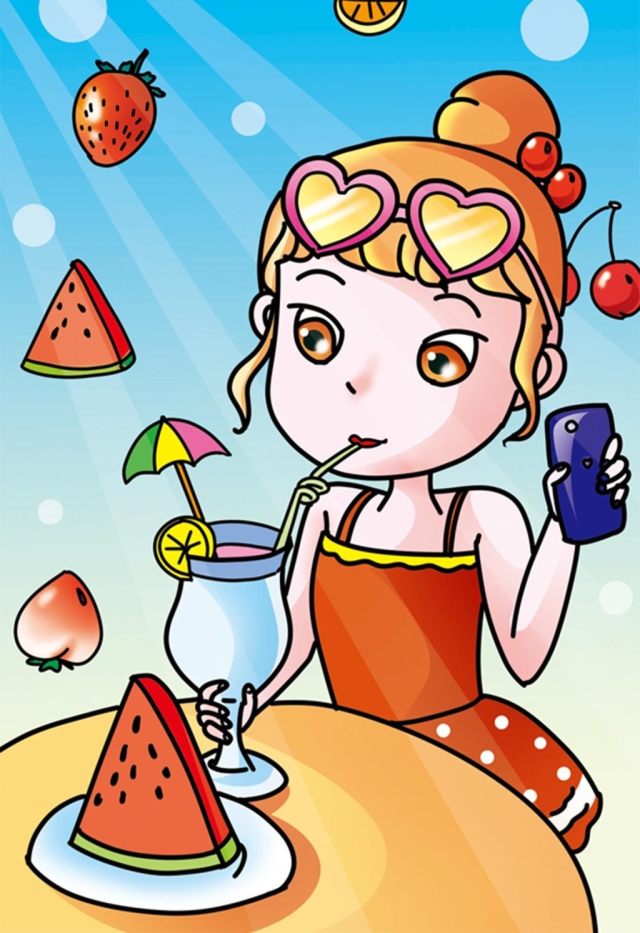 清新可爱夏日奶昔少女插画 清新可爱夏日奶昔少女插画