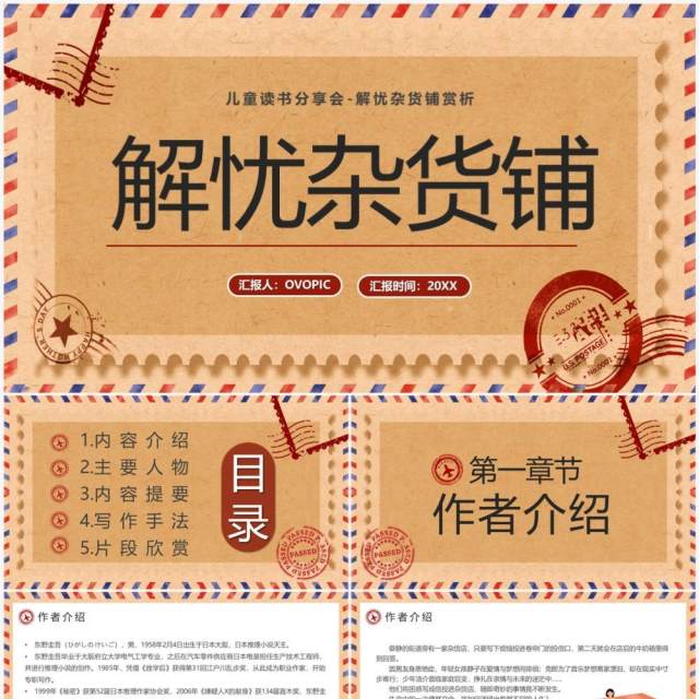 棕色复古风读书分享会解忧杂货铺PPT模板 棕色复古风读书分享会解忧杂货铺PPT模板