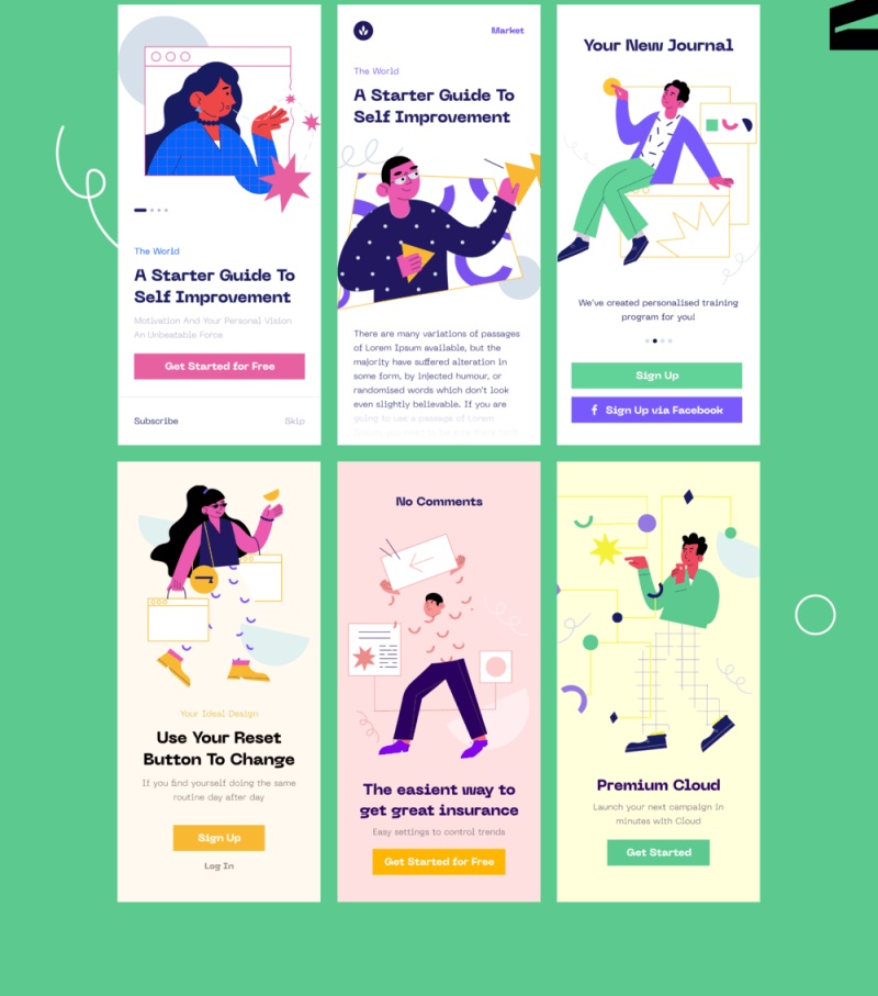 应用程序，网站或演示文稿的有趣和清晰的字符，没有评论插图