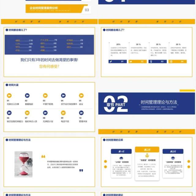 蓝黄色商务办公时间管理案例分析动态PPT模板 蓝黄色商务办公时间管理案例分析动态PPT模板