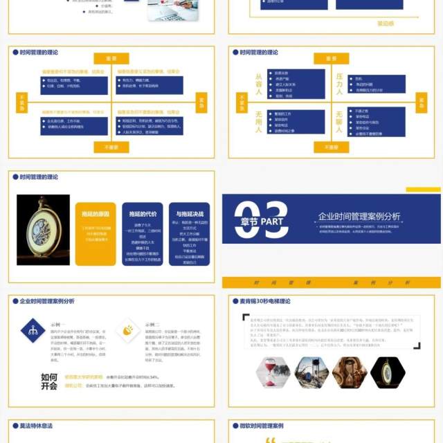 蓝黄色商务办公时间管理案例分析动态PPT模板