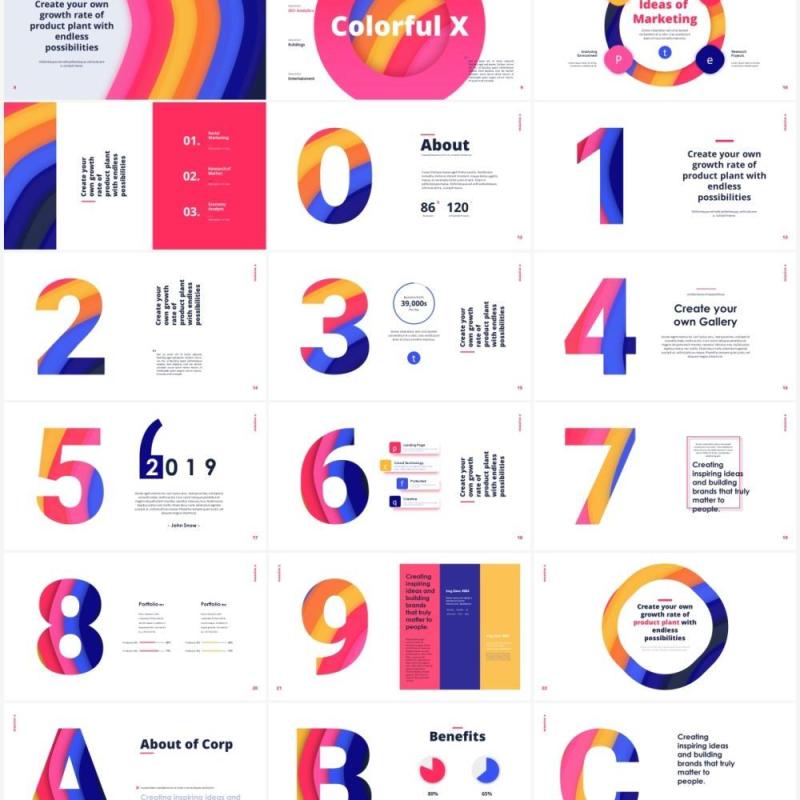 独特彩色数字字母表PPT图形设计素材Colorful Alphabet Special Slides
