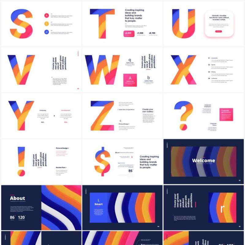 独特彩色数字字母表PPT图形设计素材Colorful Alphabet Special Slides