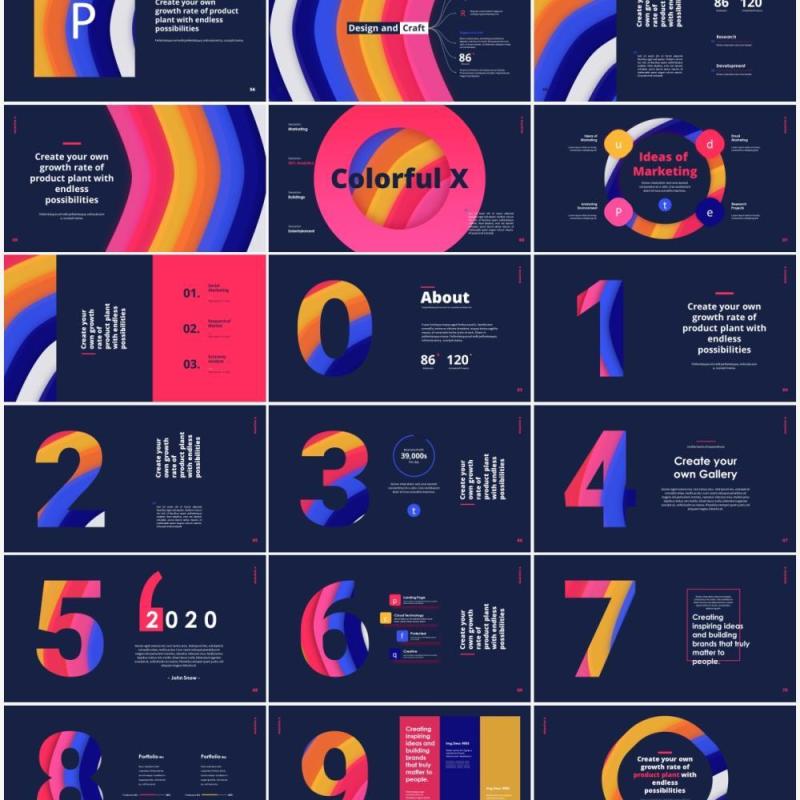 独特彩色数字字母表PPT图形设计素材Colorful Alphabet Special Slides