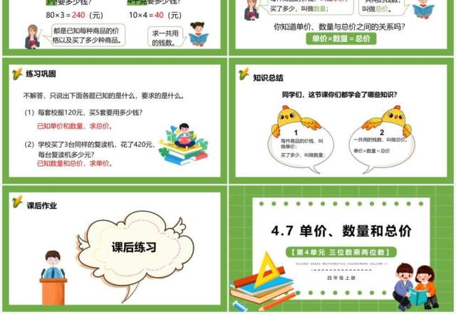 部编版四年级数学上册单价数量和总价课件PPT模板 部编版四年级数学上册单价数量和总价课件PPT模板