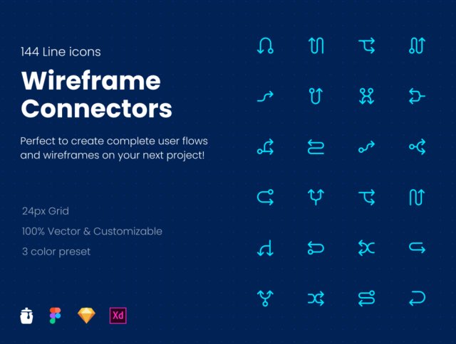 144个图标素描,FIGMA和Adobe XD,线框连接图标包 - 144个图标 144个图标素描,FIGMA和Adobe XD,线框连接图标包 - 144个图标