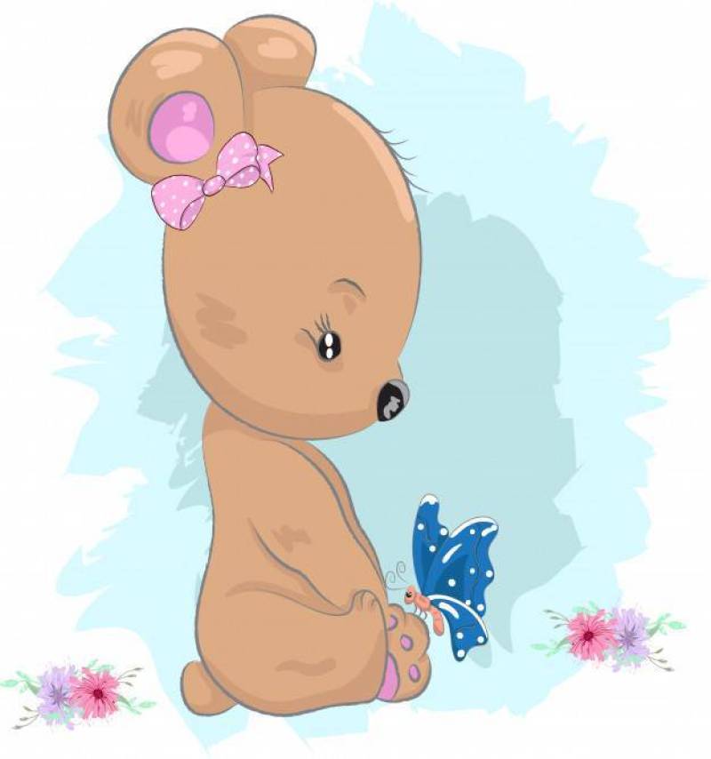 Cute baby bear girl and butterfly cartoon drawn