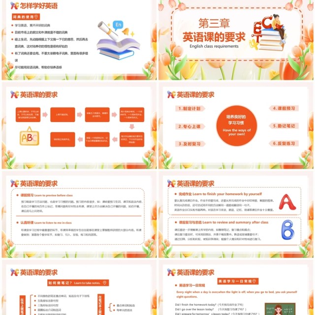 橙色清新卡通风初中英语开学第一课PPT模板 橙色清新卡通风初中英语开学第一课PPT模板