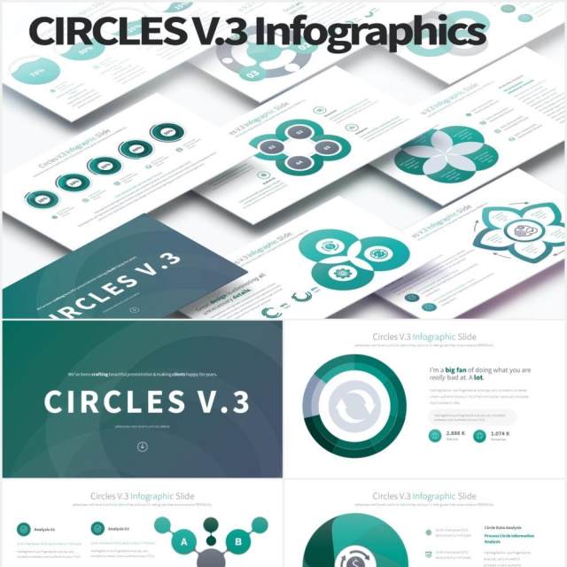 11套色系圆圈并列圆形PPT可视化素材CIRCLES V.3 - PowerPoint Infographics