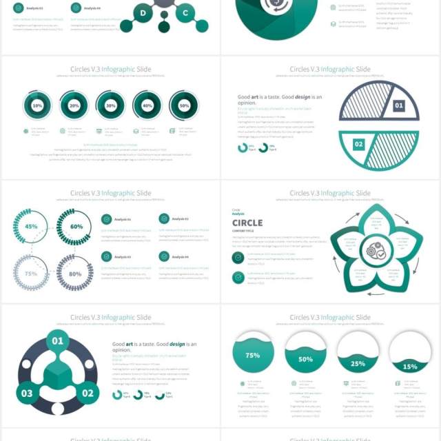 11套色系圆圈并列圆形PPT可视化素材CIRCLES V.3 - PowerPoint Infographics