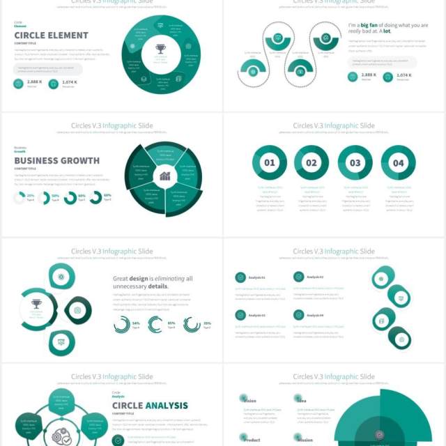 11套色系圆圈并列圆形PPT可视化素材CIRCLES V.3 - PowerPoint Infographics