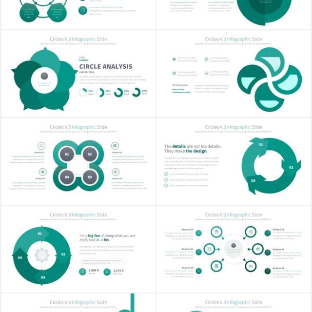 11套色系圆圈并列圆形PPT可视化素材CIRCLES V.3 - PowerPoint Infographics