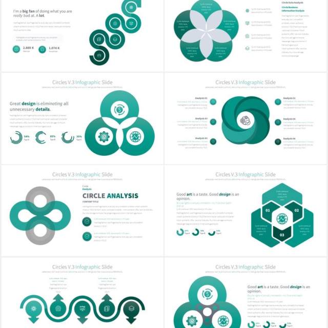 11套色系圆圈并列圆形PPT可视化素材CIRCLES V.3 - PowerPoint Infographics