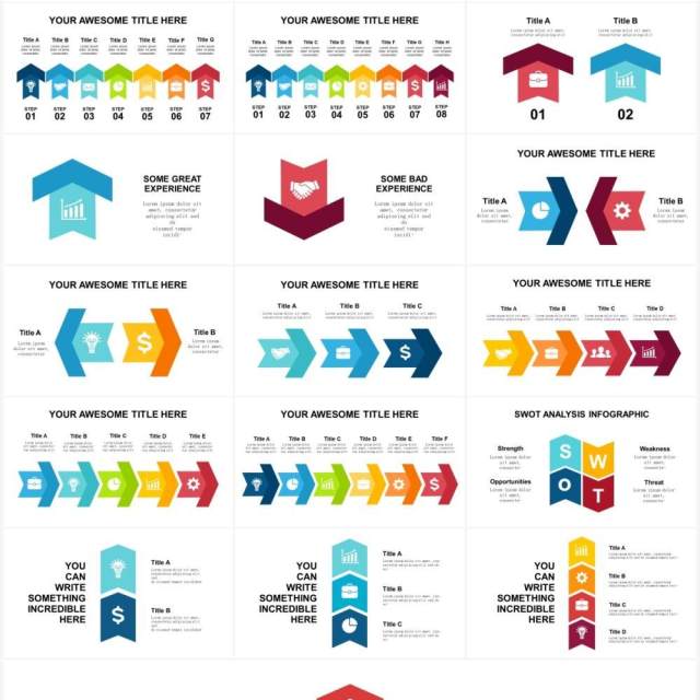 多样彩色箭头流程图信息图表PPT素材Arrows_Part_2