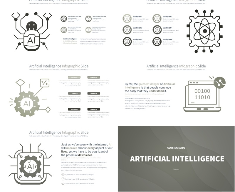 人工智能PPT模板素材信息图Artificial intelligence - Color 11 (Gold)