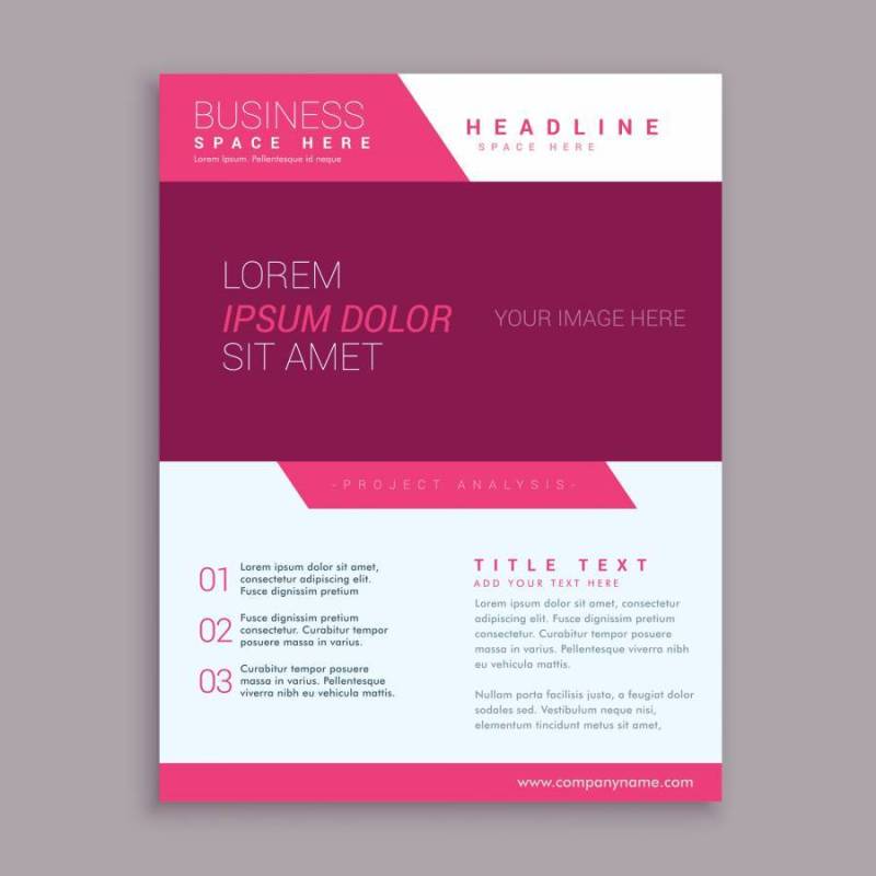 粉红色的小册子传单设计模板在几何形状中