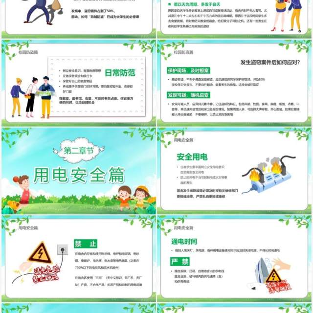 绿色卡通校园活动安全教育PPT模板 绿色卡通校园活动安全教育PPT模板