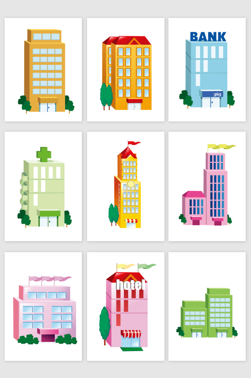 组合集合城市建筑3D立体建模设计素材