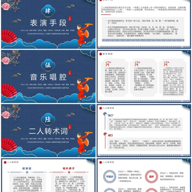 蓝色中国风非遗系列之东北二人转PPT模板 蓝色中国风非遗系列之东北二人转PPT模板