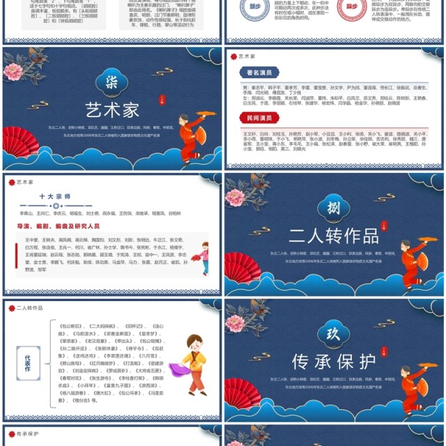 蓝色中国风非遗系列之东北二人转PPT模板 蓝色中国风非遗系列之东北二人转PPT模板