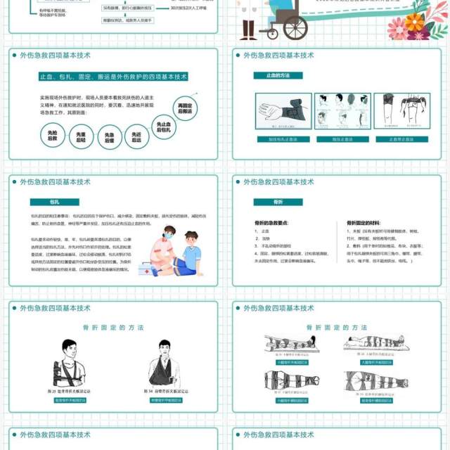 绿色卡通风急救知识培训PPT模板