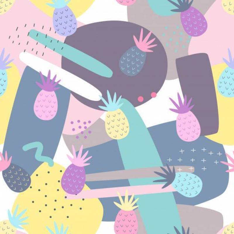 Pineapple seamless patterns on abstract background.
