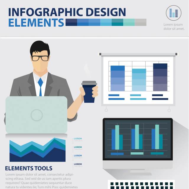 蓝色矢量信息图表模板 Infographic Elements