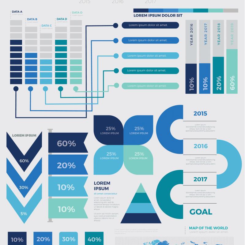 蓝色矢量信息图表模板 Infographic Elements